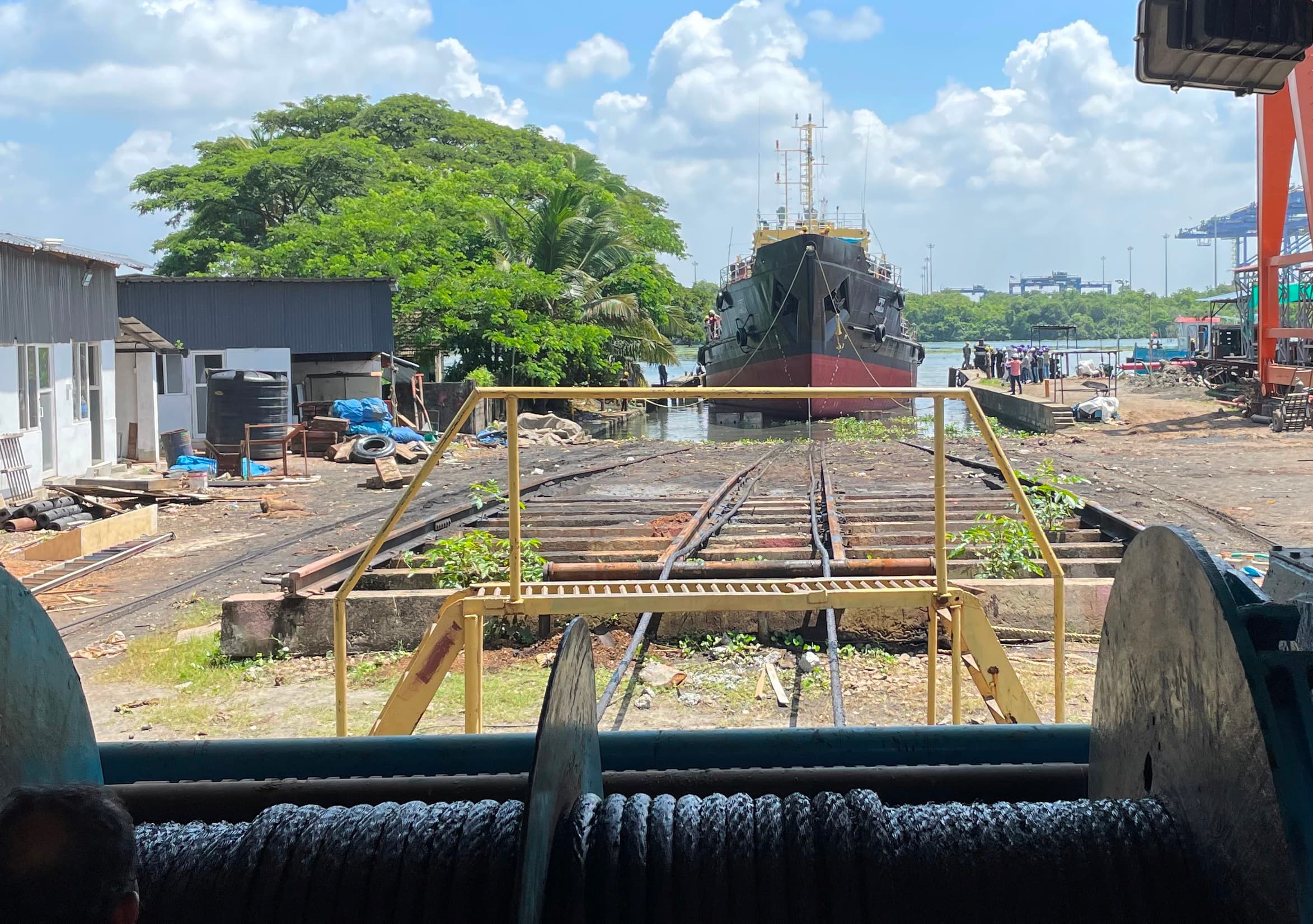 Vessel hauled up on slipway